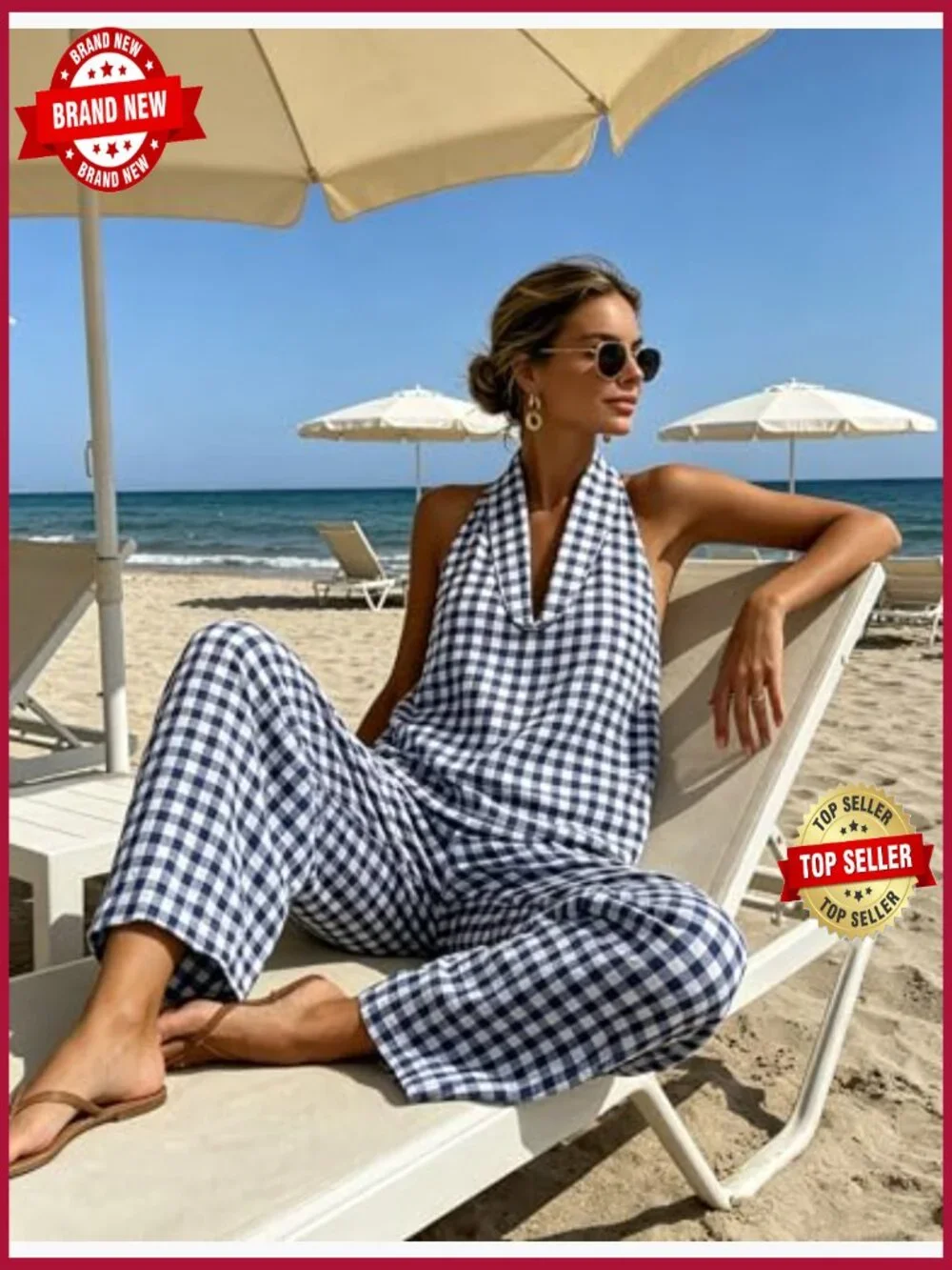 2 Piece Tank Top Wide Leg Pants Set Lounge Set Matching Sets with Pockets Plaid